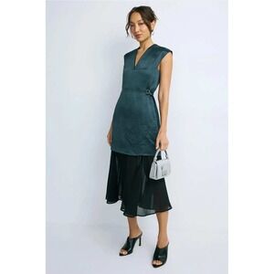 3 1 Phillip Lim Sleeveless V Neck Midi Dress Teal Black Overlay Size 12